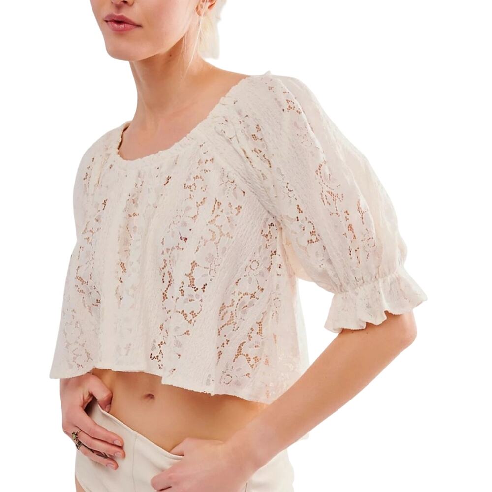 FREE PEOPLE Stacey lace ivory boho top Size XS